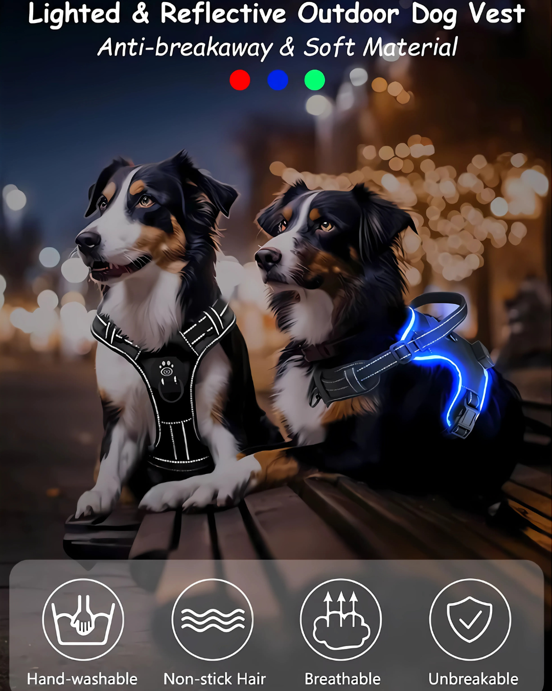 LuxeGlow LED Dog Harness – Elegant Visibility & Comfort for Night Walk